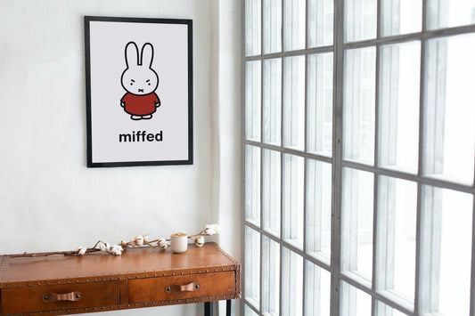 Miffy Inspired Poster, Miffed - Bunny Character, Minimalist Funny Fine Art Poster - Red