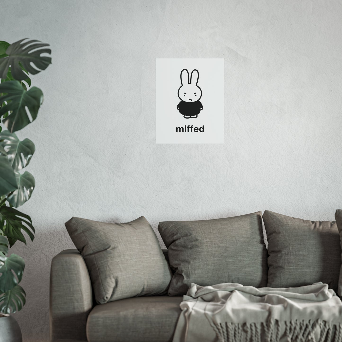 Miffy Inspired Poster, Miffed - Bunny Character, Minimalist Funny Fine Art Poster - Black