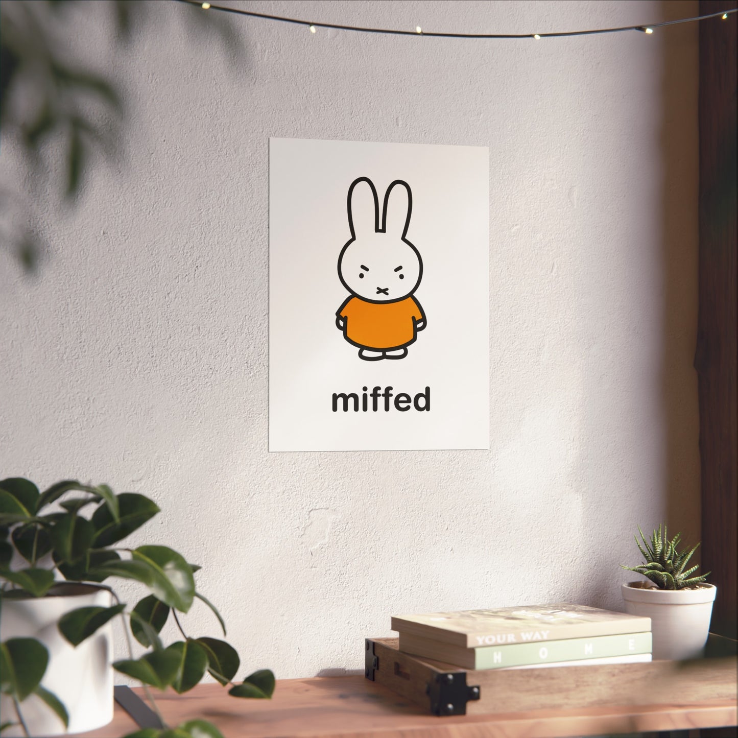 Miffy Inspired Poster, Miffed - Bunny Character, Minimalist Funny Fine Art Poster - Yellow