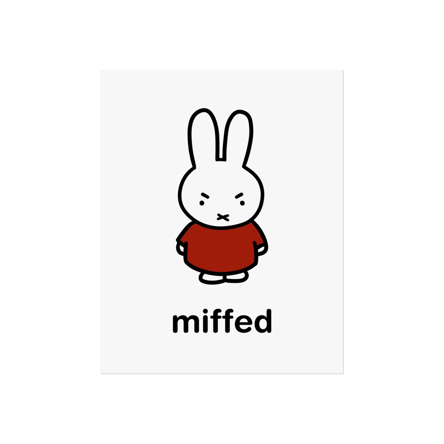 Miffy Inspired Poster, Miffed - Bunny Character, Minimalist Funny Fine Art Poster - Red