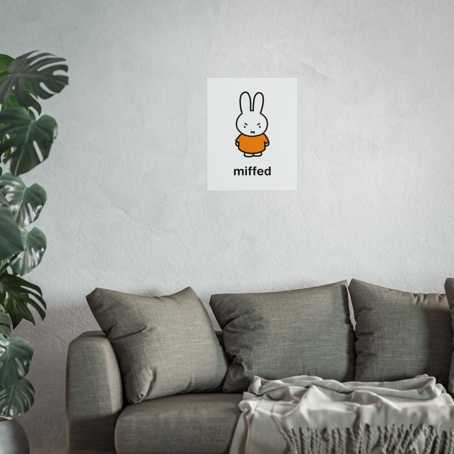 Miffy Inspired Poster, Miffed - Bunny Character, Minimalist Funny Fine Art Poster - Yellow