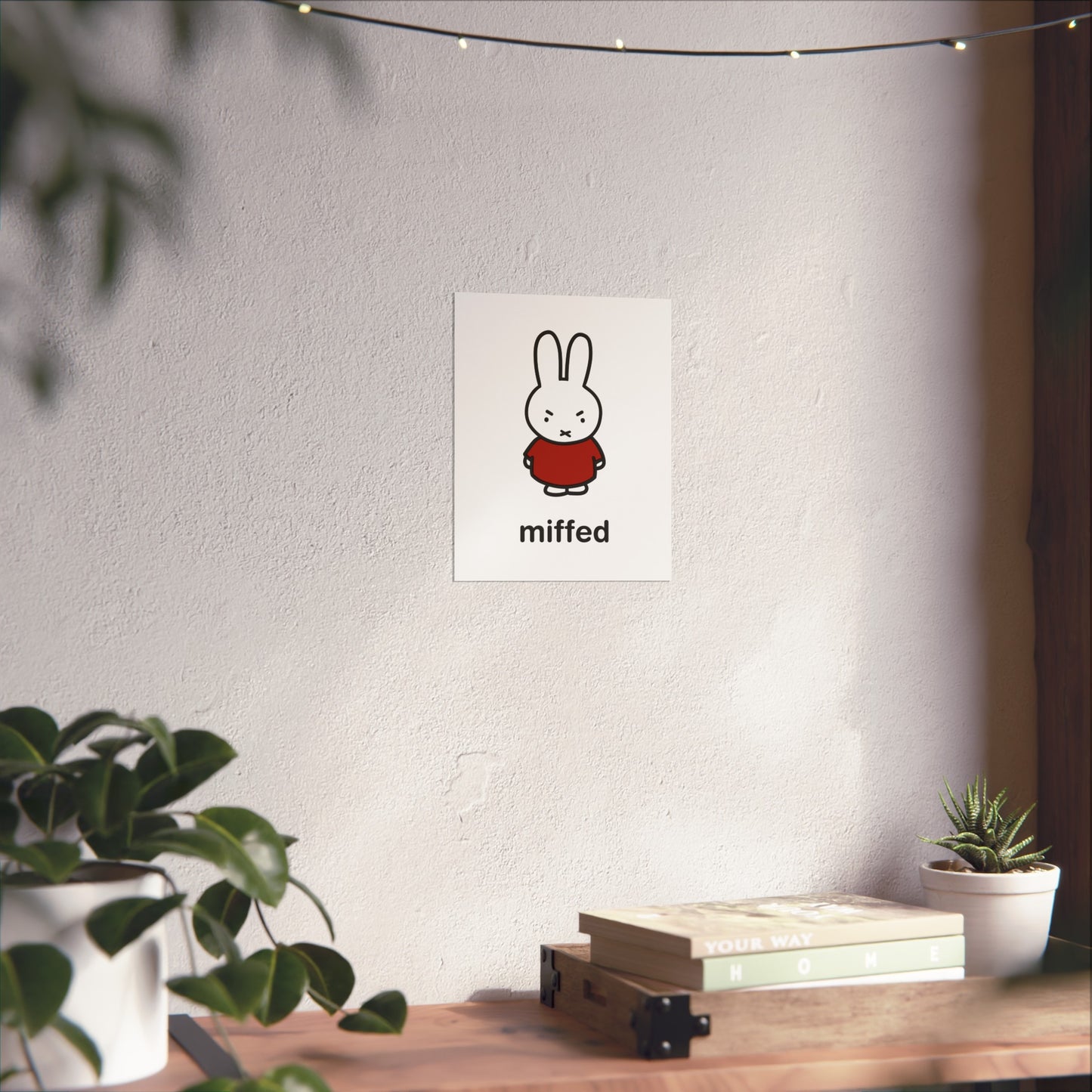 Miffy Inspired Poster, Miffed - Bunny Character, Minimalist Funny Fine Art Poster - Red