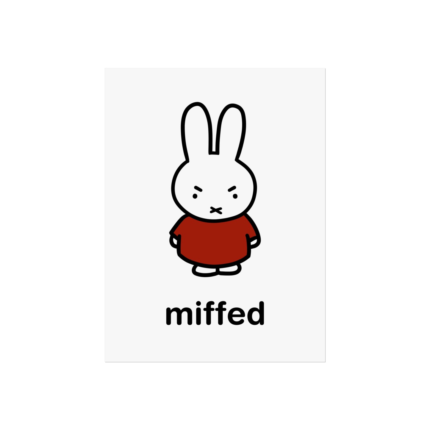 Miffy Inspired Poster, Miffed - Bunny Character, Minimalist Funny Fine Art Poster - Red