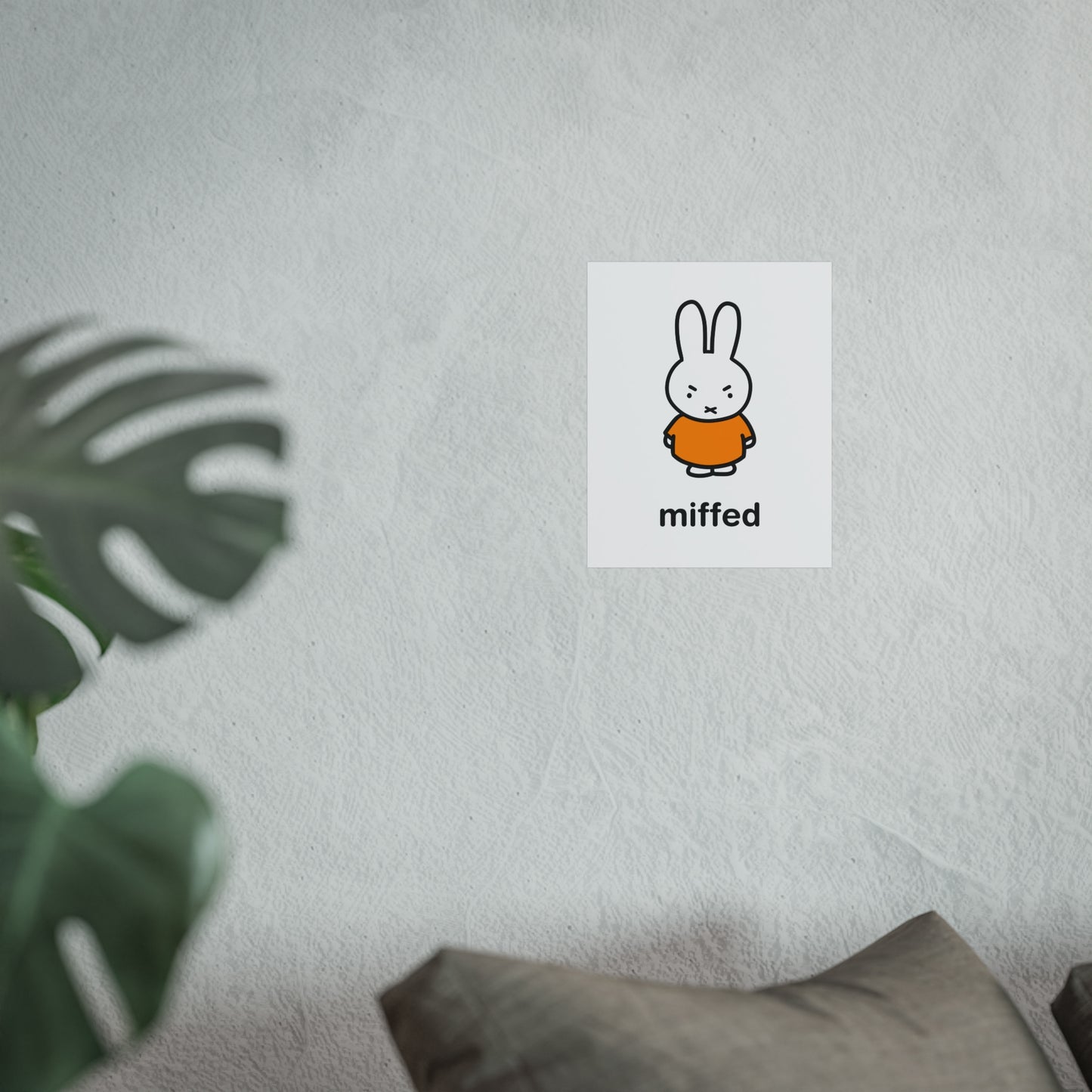 Miffy Inspired Poster, Miffed - Bunny Character, Minimalist Funny Fine Art Poster - Yellow