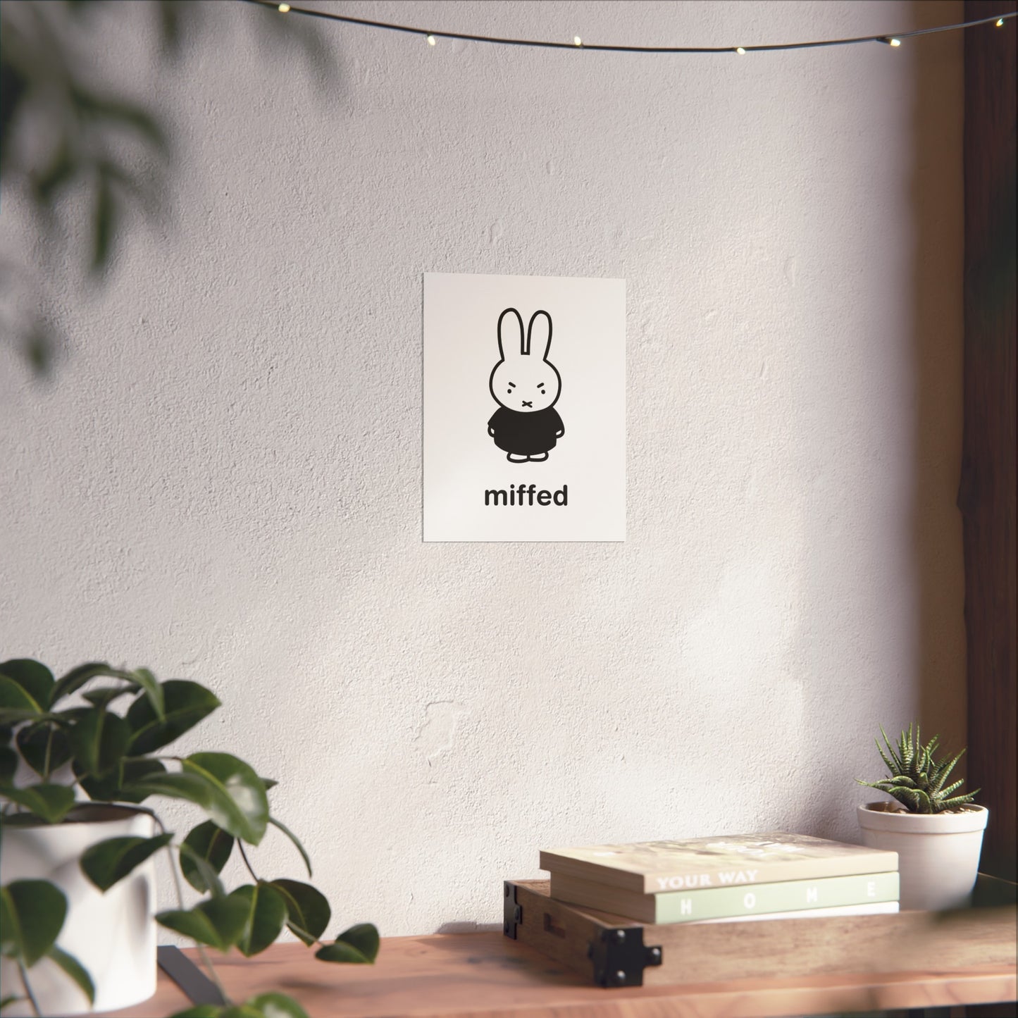 Miffy Inspired Poster, Miffed - Bunny Character, Minimalist Funny Fine Art Poster - Black
