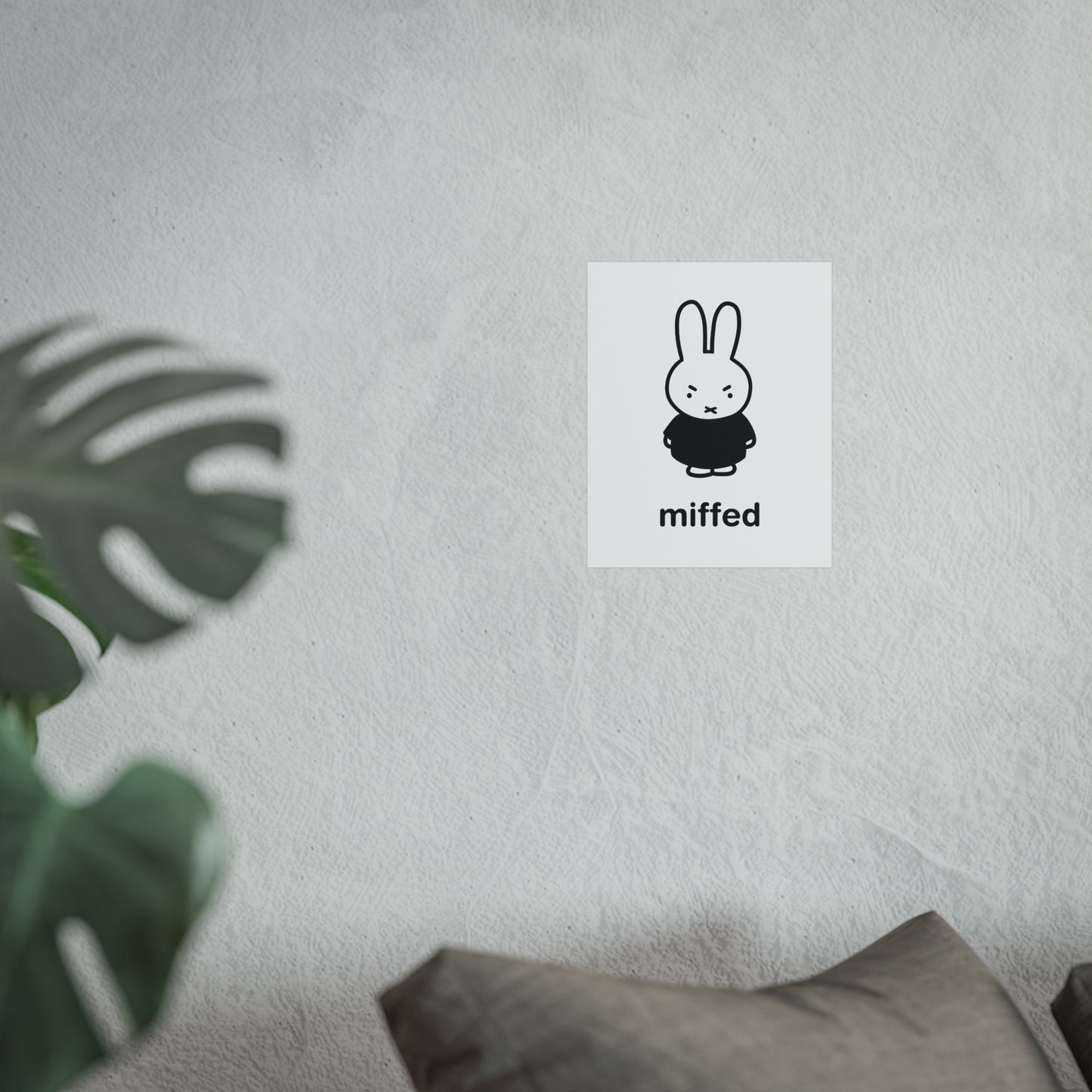 Miffy Inspired Poster, Miffed - Bunny Character, Minimalist Funny Fine Art Poster - Black
