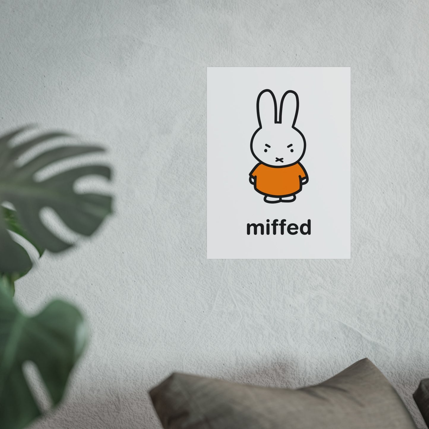 Miffy Inspired Poster, Miffed - Bunny Character, Minimalist Funny Fine Art Poster - Yellow