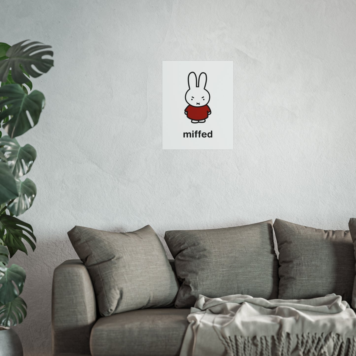 Miffy Inspired Poster, Miffed - Bunny Character, Minimalist Funny Fine Art Poster - Red