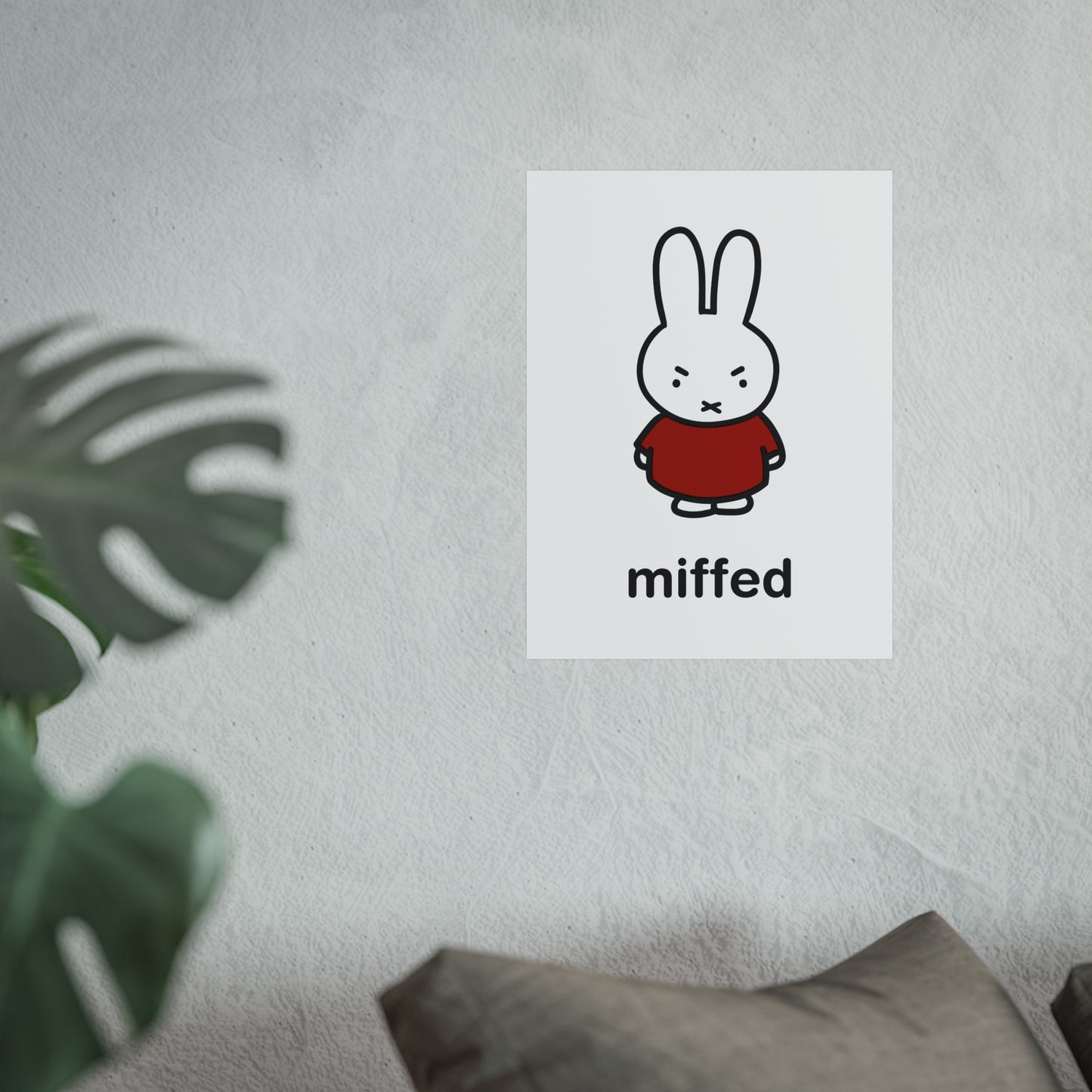 Miffy Inspired Poster, Miffed - Bunny Character, Minimalist Funny Fine Art Poster - Red