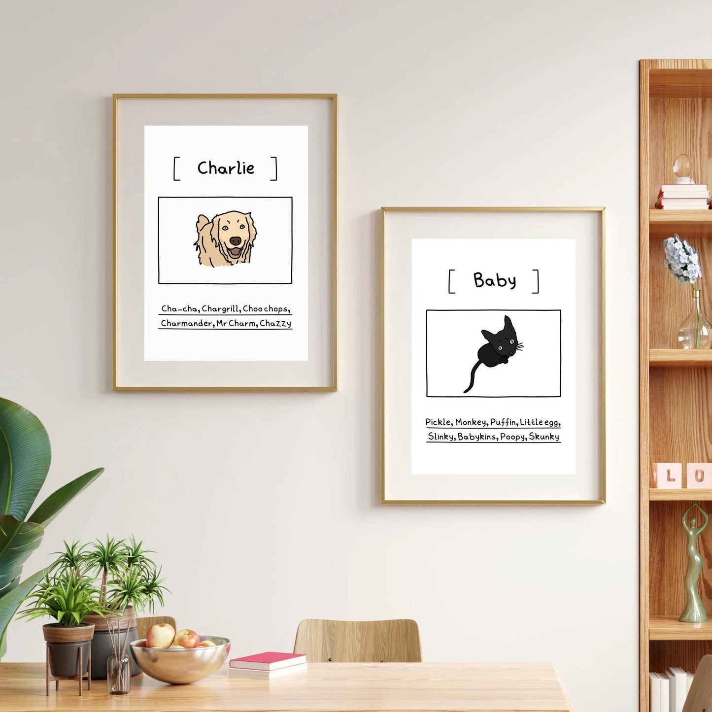 Custom Pet Portrait Poster, Funny Nicknames -  Unique Personalised Badly Drawn Cat, Dog, Any Animal Original Art