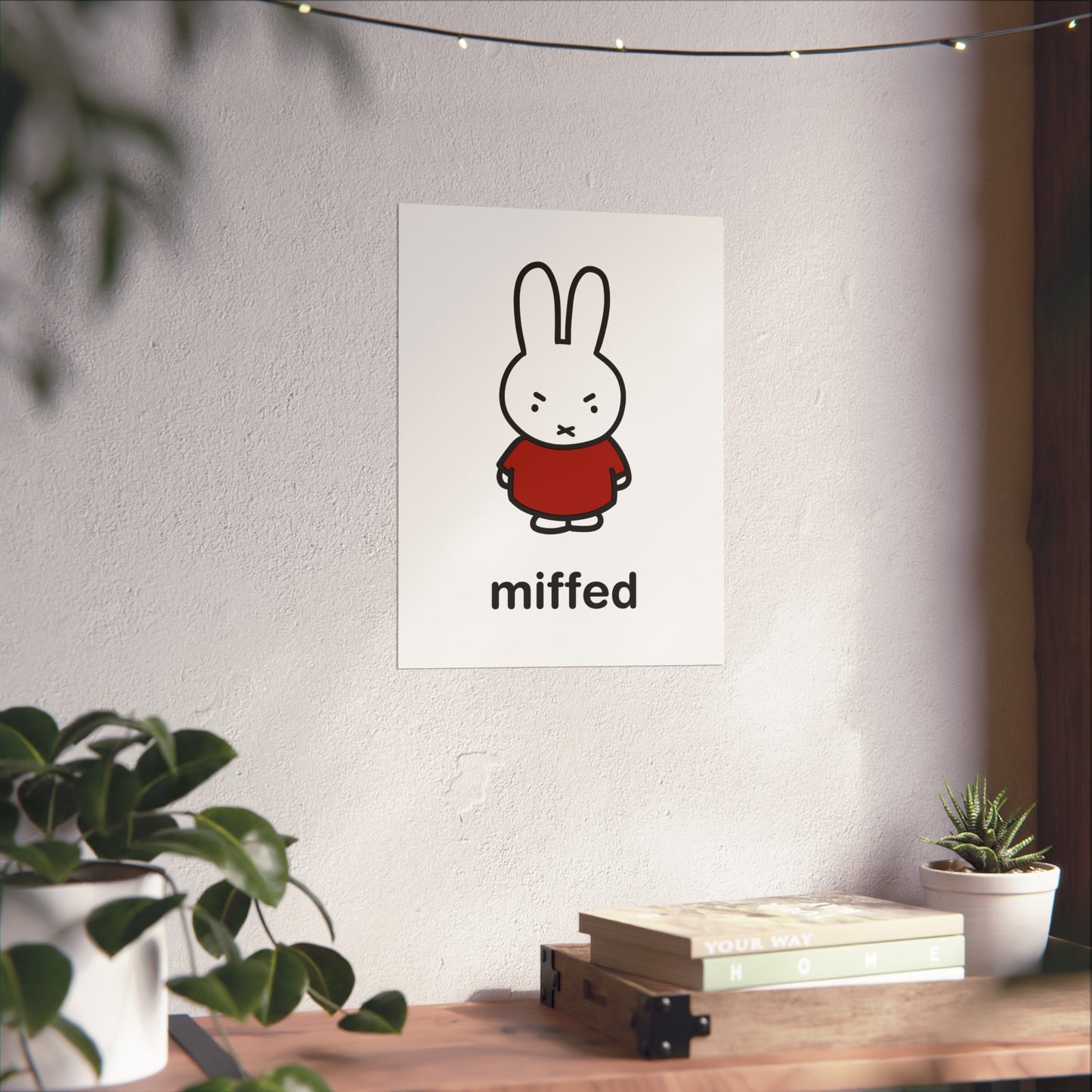 Miffy Inspired Poster, Miffed - Bunny Character, Minimalist Funny Fine Art Poster - Red