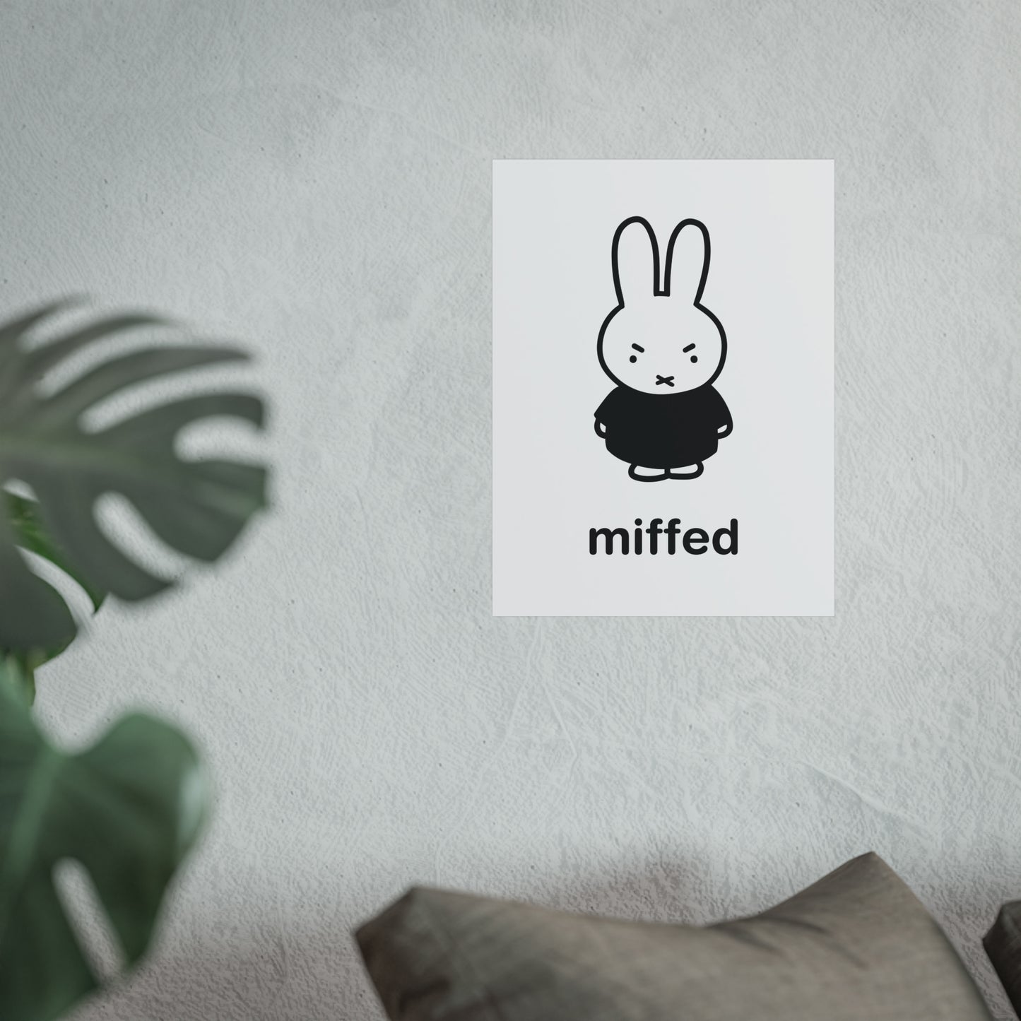 Miffy Inspired Poster, Miffed - Bunny Character, Minimalist Funny Fine Art Poster - Black