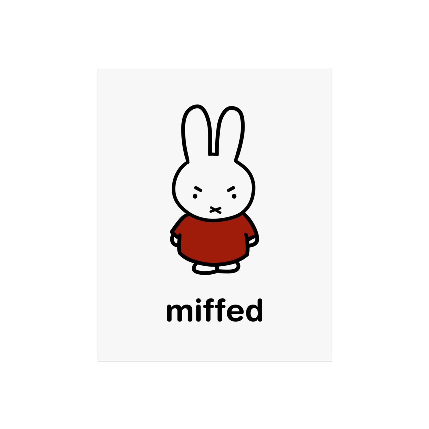 Miffy Inspired Poster, Miffed - Bunny Character, Minimalist Funny Fine Art Poster - Red