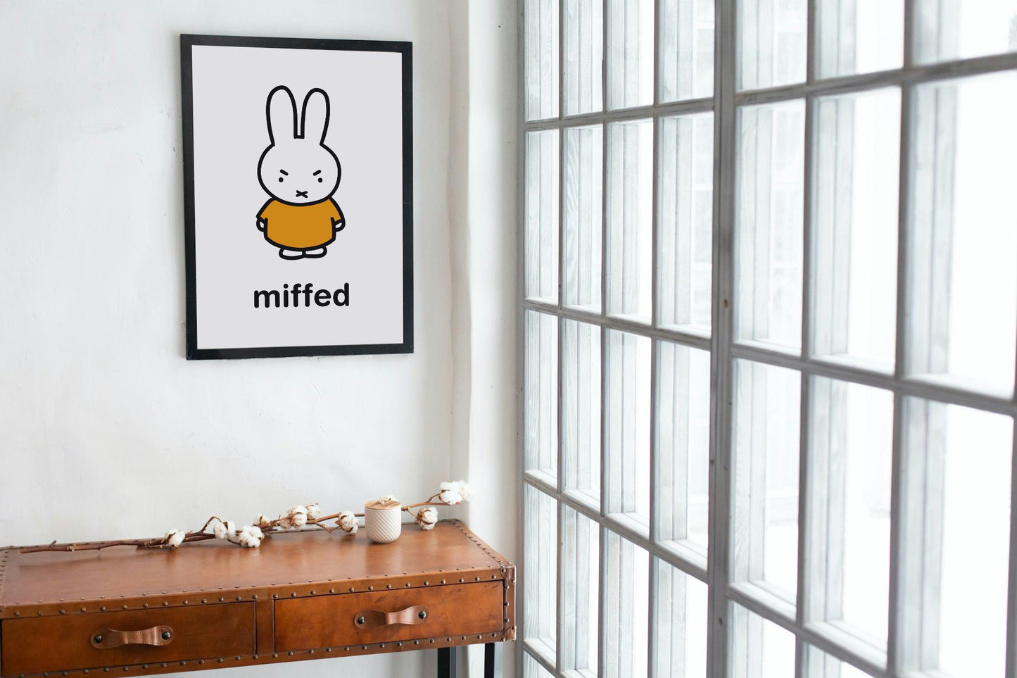 Miffy Inspired Poster, Miffed - Bunny Character, Minimalist Funny Fine Art Poster - Yellow
