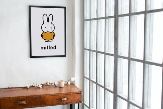 Miffy Inspired Poster, Miffed - Bunny Character, Minimalist Funny Fine Art Poster - Yellow