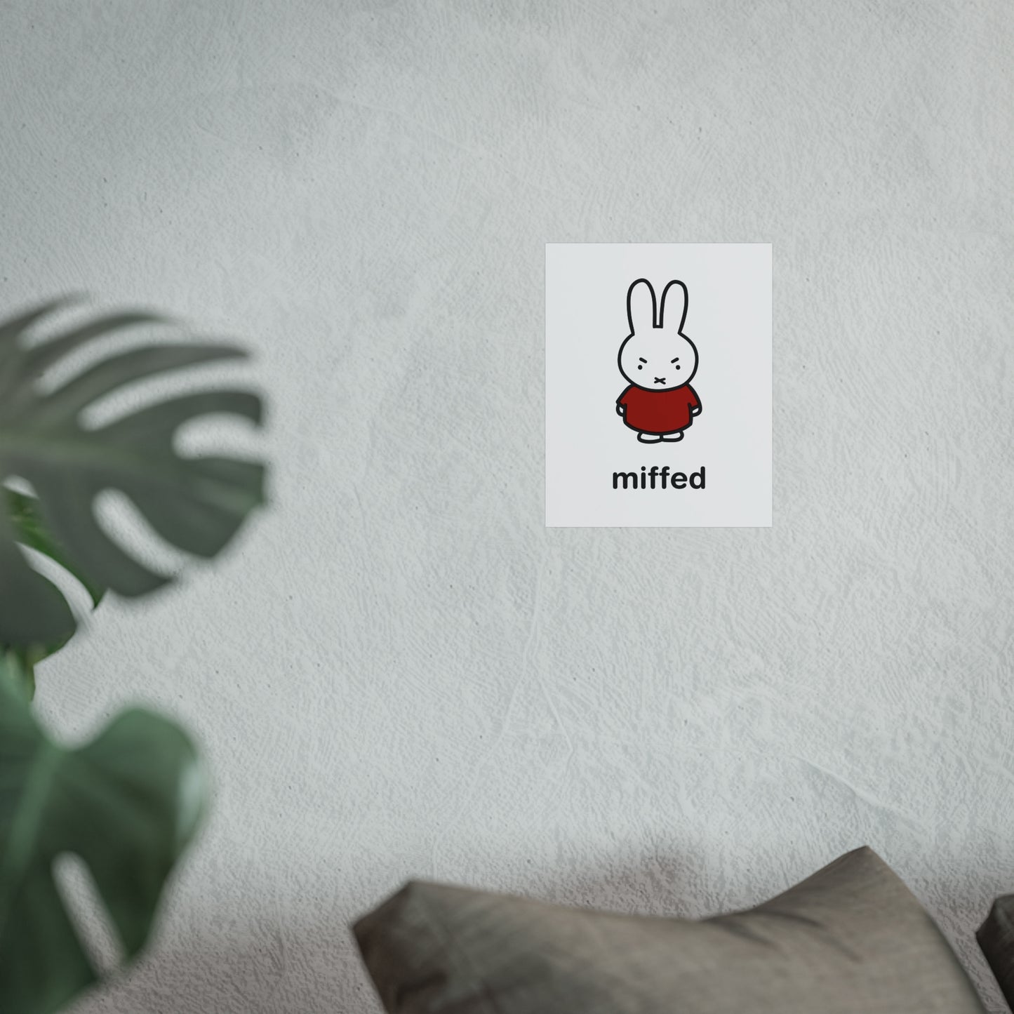 Miffy Inspired Poster, Miffed - Bunny Character, Minimalist Funny Fine Art Poster - Red