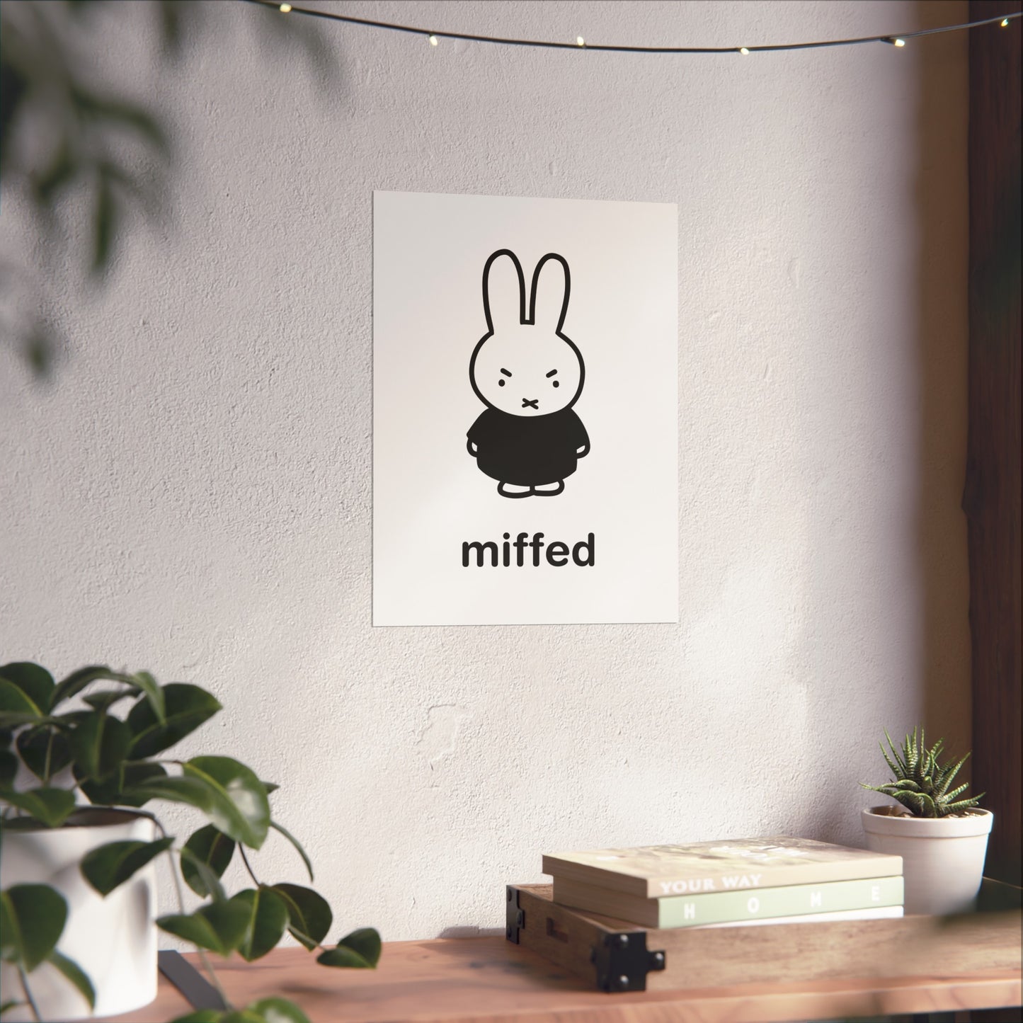 Miffy Inspired Poster, Miffed - Bunny Character, Minimalist Funny Fine Art Poster - Black