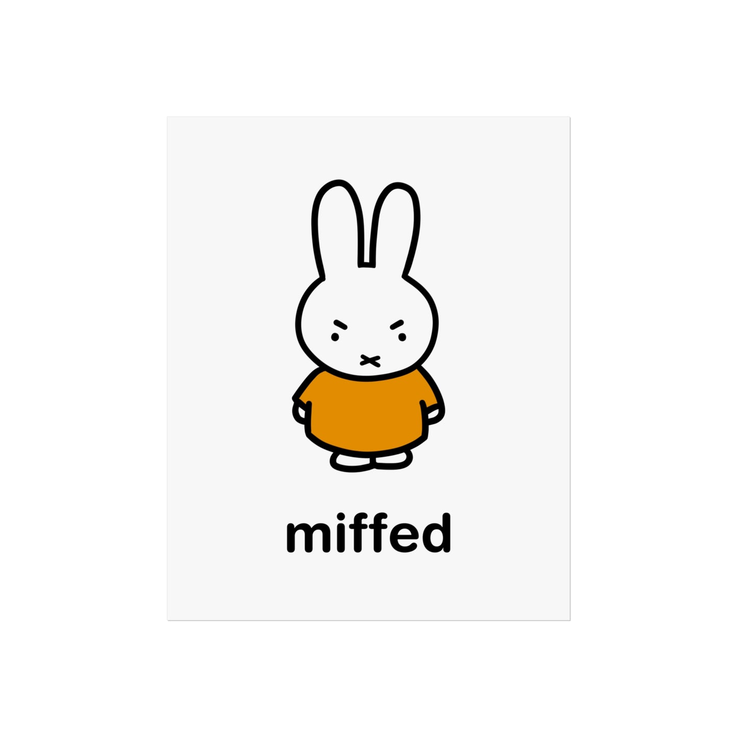 Miffy Inspired Poster, Miffed - Bunny Character, Minimalist Funny Fine Art Poster - Yellow