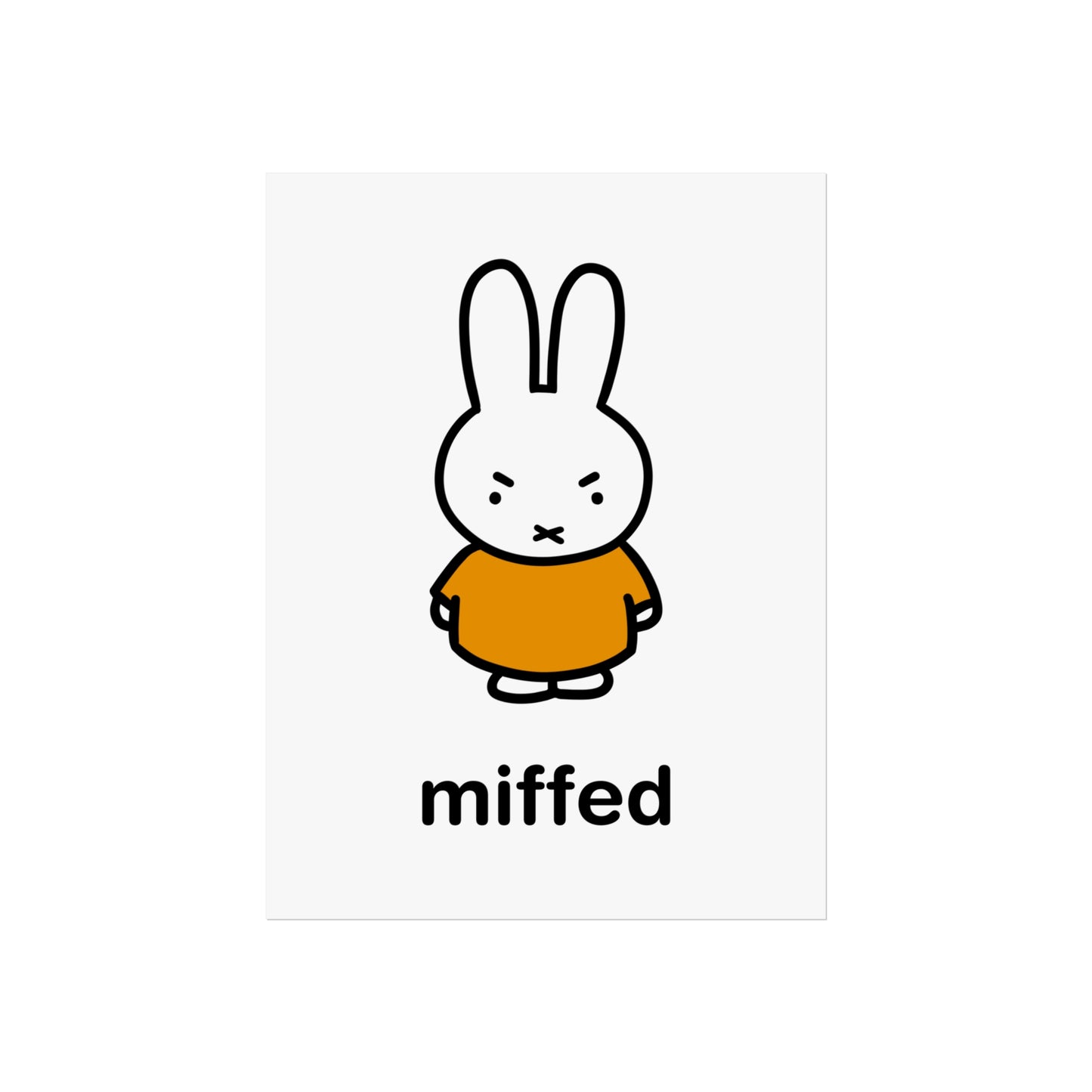 Miffy Inspired Poster, Miffed - Bunny Character, Minimalist Funny Fine Art Poster - Yellow