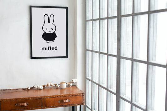 Miffy Inspired Poster, Miffed - Bunny Character, Minimalist Funny Fine Art Poster - Black